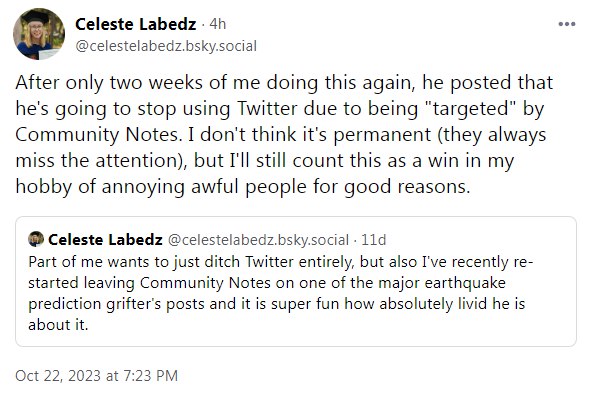 Celeste Labedz bragging on Bluesky